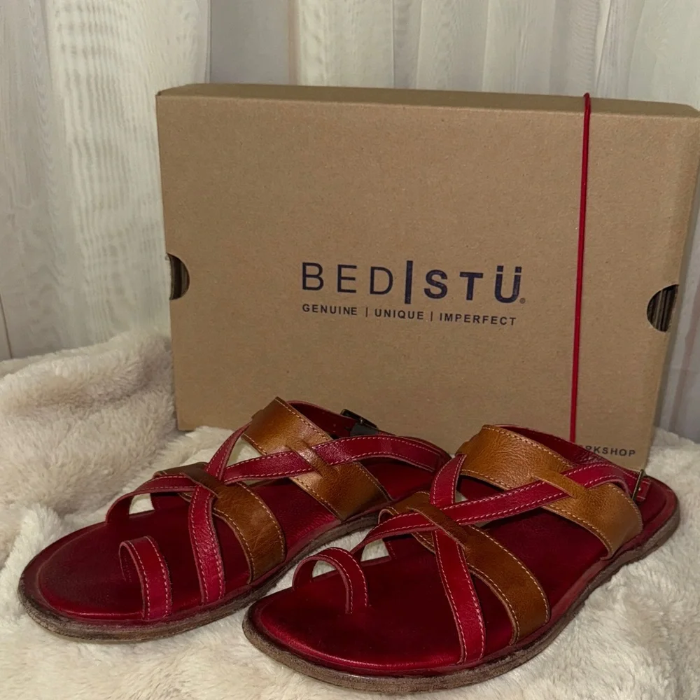 BED STU Manati II Cherry Mustard Rustic Leather Sandals - Picture 1 of 5